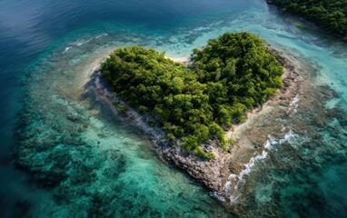 Heart-shaped island in turquoise water