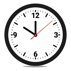 Art of closeup of a classic analog clock face with black hands and red second hand, isolated on white background