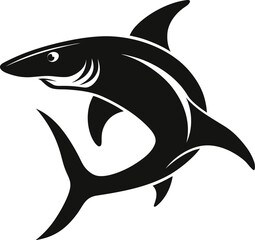 Obraz premium Stylized black shark mascot vector illustration, a powerful predator icon for team branding, graphic ID