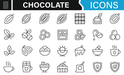 Chocolate Production Process Icons Including Cocoa Beans, Bars, and More