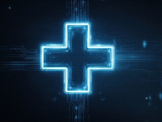Fototapeta premium Futuristic Digital Medical Cross Icon in Tech-Style for Healthcare UI, Branding and Infographics 