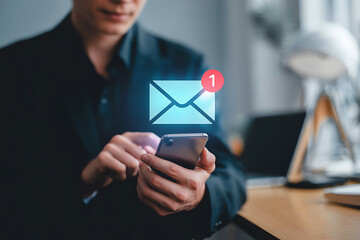 Man checking new email notification on his smartphone