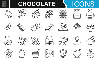 Minimalist Icons Depicting Chocolate Production, Including Raw and Finished Stages