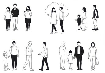 Set of isometric people icons in a minimalist line art style