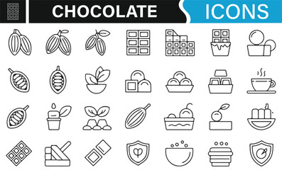 Chocolate Industry Icons Depicting Cocoa Beans, Bars, and Ingredients