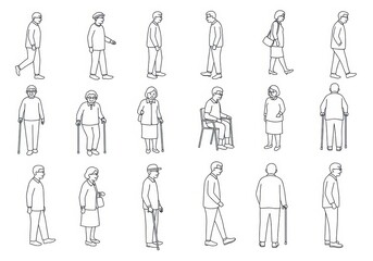 Set of isometric people icons in a minimalist line art style