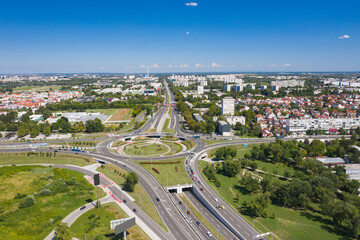 Zagreb, Croatia, aerial view of new roundabout in Remetinec neighborhood, city traffic road with...