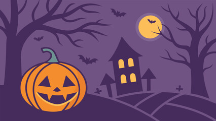 Spooky pumpkin haunted house bats moon halloween