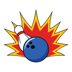Bowling Ball Striking Pin with Explosion Graphic Design