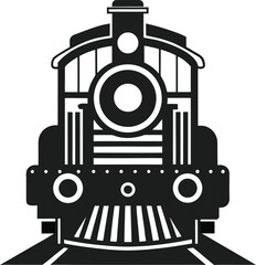 Vintage steam locomotive silhouette vector icon, front view on railway