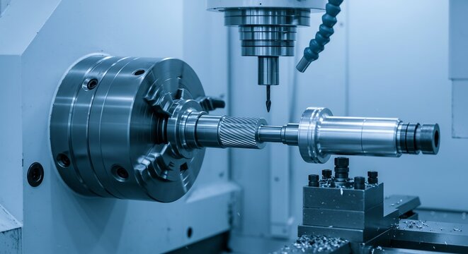 精密機械が滑らかに回転 金属が美しく削れる 高度な技術光る