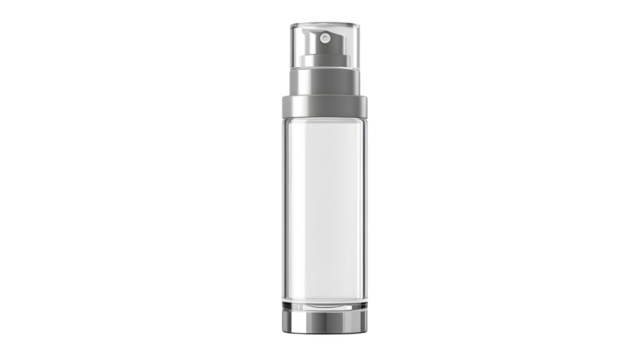 Clear Airless Pump Bottle Mockup on White Background isolated on transparent white background --ar 16:9 --raw