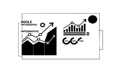 Boole infographic design with financial charts and growth statistics isolated on white background