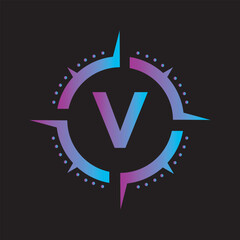 Compass Logo Combine With Letter V Vector Template