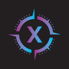 Compass Logo Combine With Letter X Vector Template