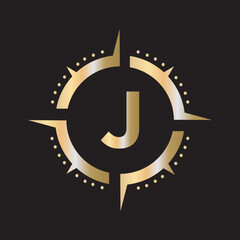 Compass Logo Combine With Letter J Vector Template