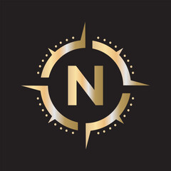 Compass Logo Combine With Letter N Vector Template
