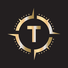 Compass Logo Combine With Letter T Vector Template