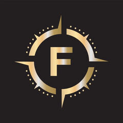 Compass Logo Combine With Letter F Vector Template