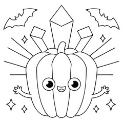 Cute pumpkin with crystal crown and bats halloween cartoon