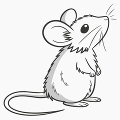 Adorable cartoon mouse standing on hind legs looking up with curiosity and large ears