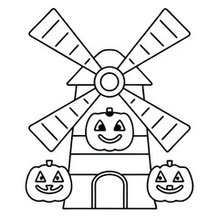 Haunted windmill with smiling jack o lanterns halloween pumpkin