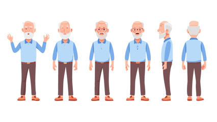 Illustration of senior man character design in different poses vector art for animation and design work