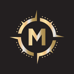 Compass Logo Combine With Letter M Vector Template