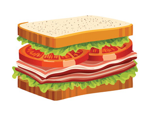 Fresh BLT Sandwich on Toasted Bread - Vector Illustration