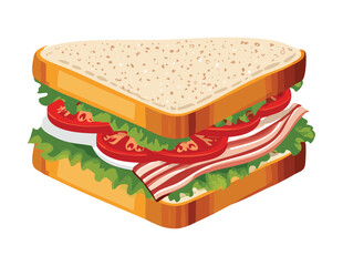 Healthy Club Sandwich with Bacon and Veggies - Vector Illustration