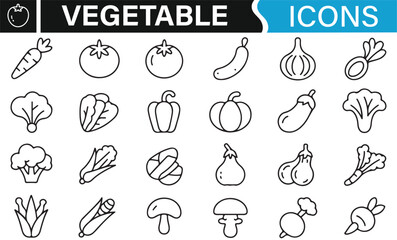 Set of Vegetable Icons Representing Fresh Produce and Healthy Food