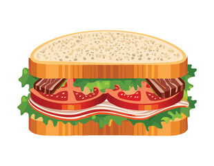 Club Sandwich with Bacon, Lettuce, Tomato - Vector Illustration