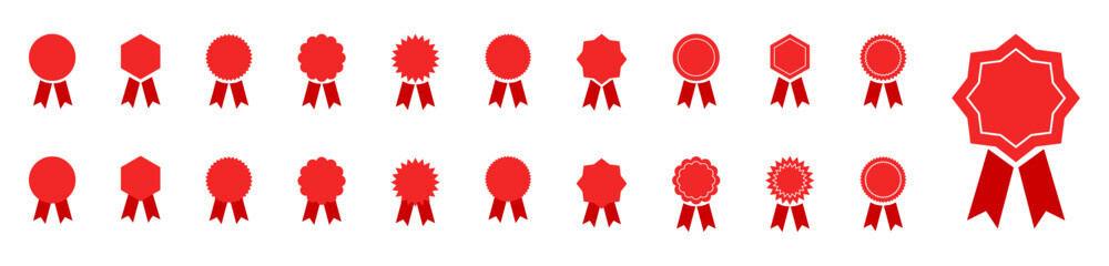 Medal set with ribbon. Award badges. Vector collection in flat style.