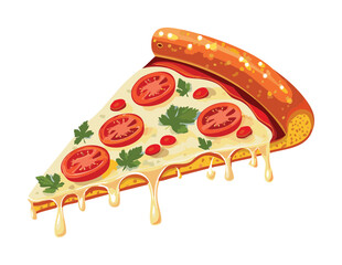 Slice of Pizza with Dripping Cheese - Vector Illustration