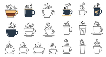 Vector Coffee Cup Icon Set with Steam