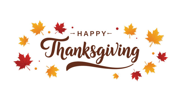 Happy Thanksgiving Vector Text with Falling Autumn Maple Leaves