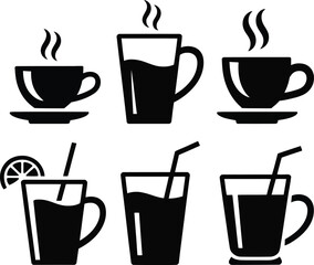 Obraz premium Hot and Cold Drinks Icons Set coffee hot drink