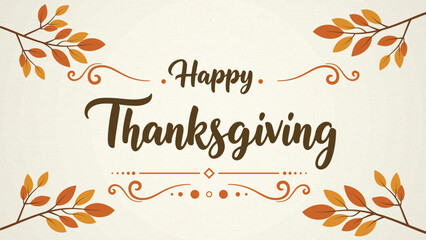 Obraz premium Elegant Happy Thanksgiving Vector Greeting with Maple Leaves and Flourishes