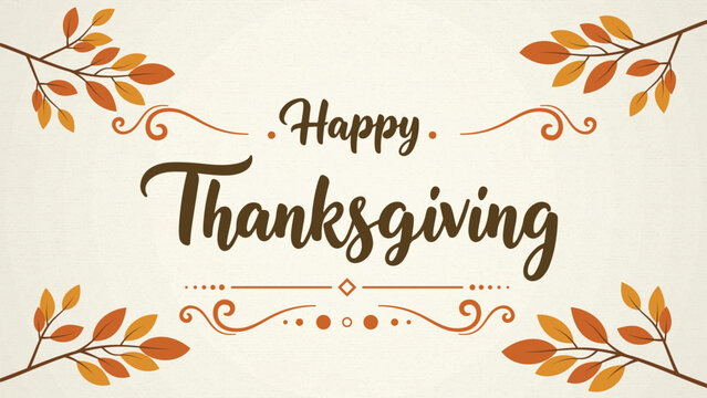 Elegant Happy Thanksgiving Vector Greeting with Maple Leaves and Flourishes