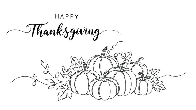 Happy Thanksgiving Continuous Line Art Vector with Minimalist Pumpkins
