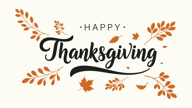 Happy Thanksgiving Vector Greeting with Autumn Leaves and Branches