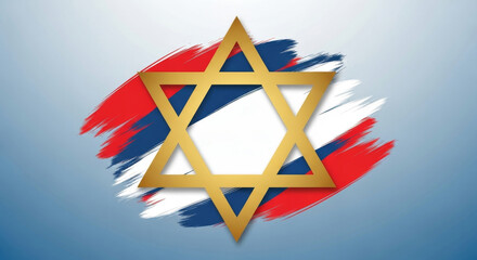Star of David on Patriotism Background - Gold Star of David on a red, white, and blue paintbrush background. Symbol of faith and national pride