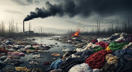 The Environmental Cost of Fast Fashion - Pollution, waste, consumption, environmental damage, textile waste. A somber reflection on the consequences of our clothing choices