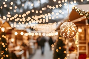 Golden Christmas Ornament Hanging at Festive Market