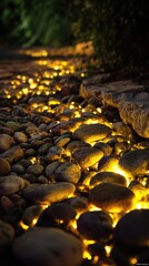 Glowing stones pathway at night