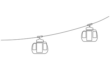 Continious one line drawing of cable car vector illustration. Editable outline