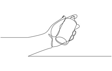 Continious one line drawing of Hand holding perfume fragrance bottle vector illustration. Editable outline