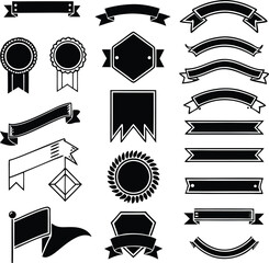 Vector collection of classic black and white banners ribbons badges flags and emblems for design