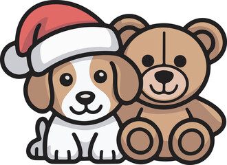 Fototapeta premium Adorable Puppy Dog with Teddy Bear Vector Illustration for Children's Design