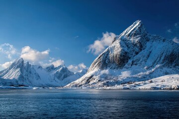 Scenic Sierra Mountain Range: Majestic Snow-Capped Peaks Against a Bright Blue Alpine Sky